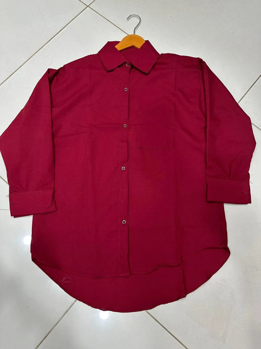 Maroon Silk Button Down Shirt for Women
