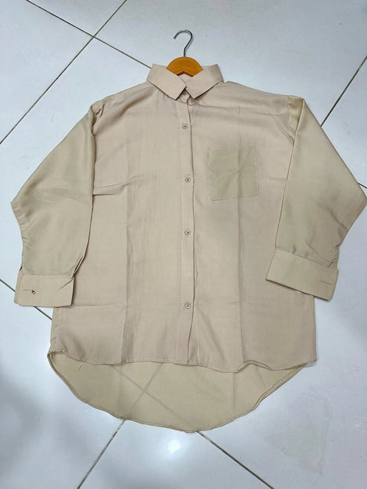 Beige Silk Button Down Shirt for Women