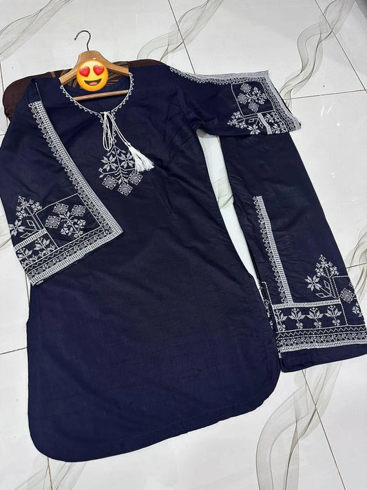 Men Aari Embroidered Blue Flapper Shirt Set 2Pcs