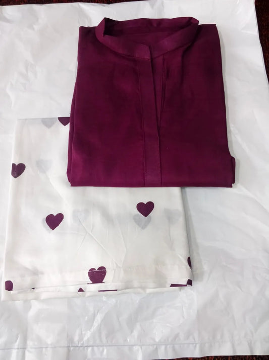 2 Pcs Women's Stitched Cotton Lawn Plain Shirt And Trouser Purple
