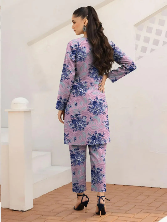 Purple Printed Dobby Lawn 3Pcs Shirt Trouser Set
