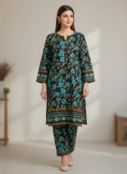 Stylish 2 Pcs Unstitched Printed Suit