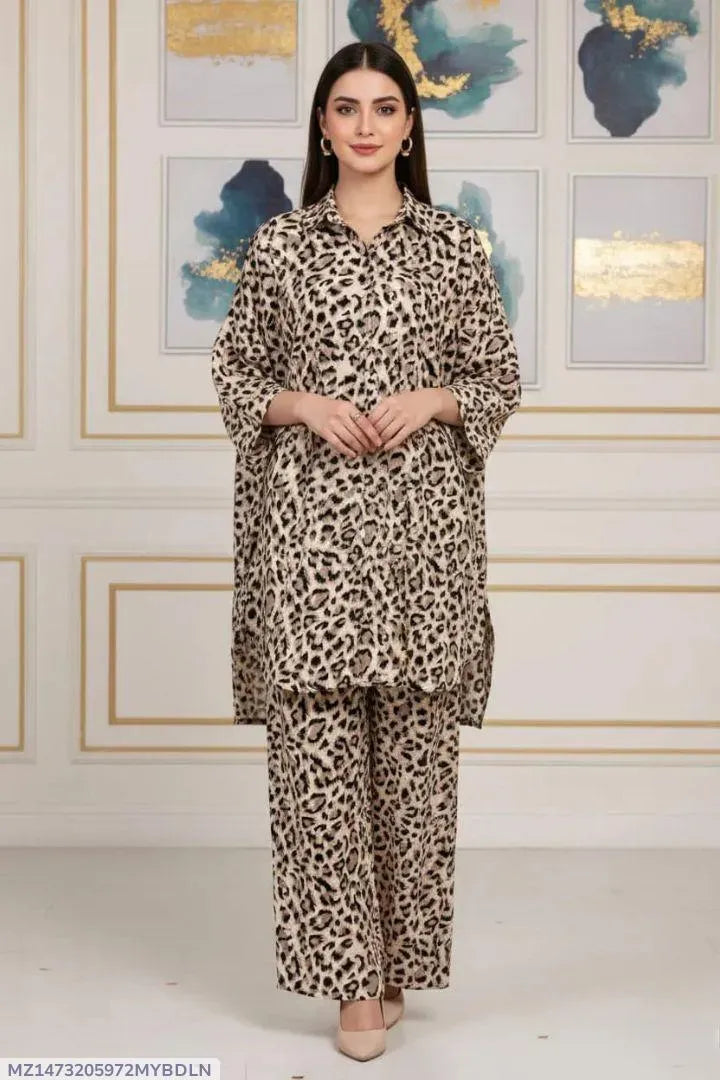 Printed 2-Piece Suit Brown Polo Cotton