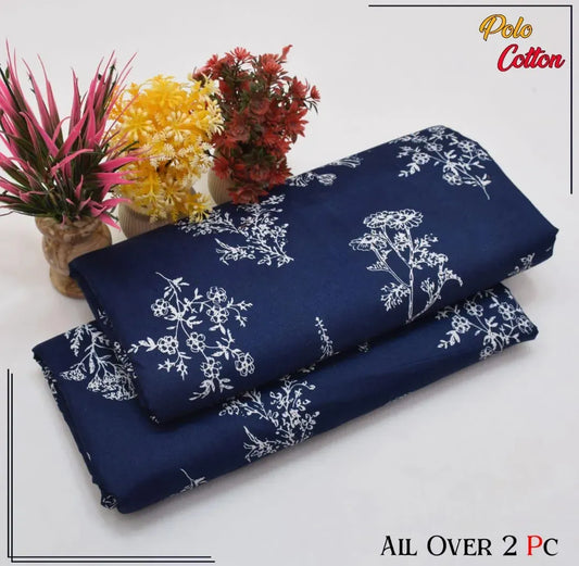 Blue Printed 2 Pcs Unstitched Suit Micro Polo Cotton