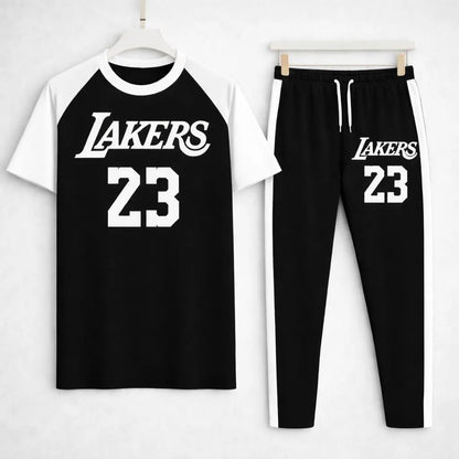 Men's Lakers Printed Cotton Track Suit Grey & Black
