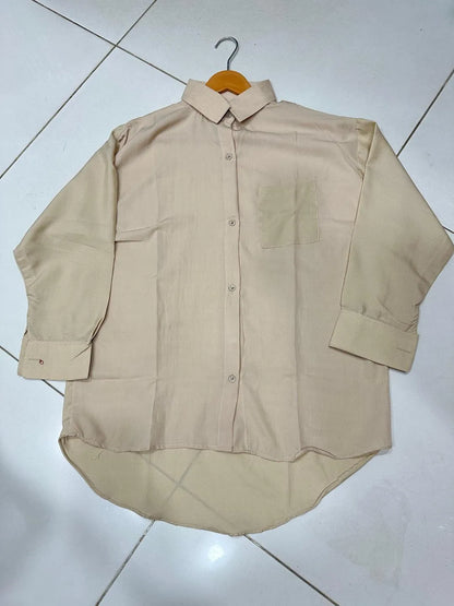 Beige Silk Button Down Shirt for Women
