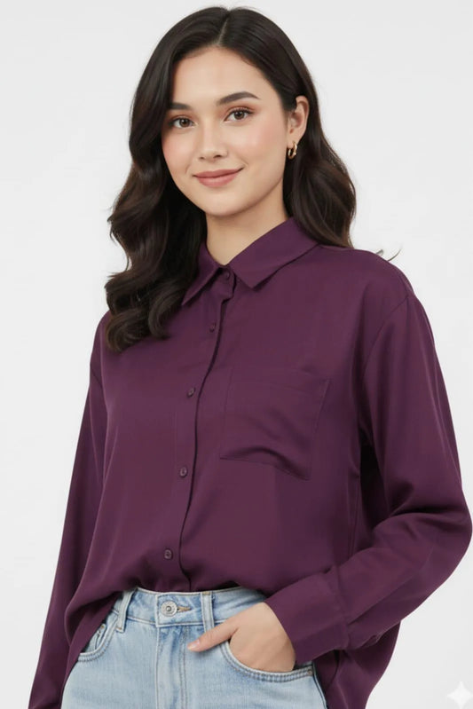 Purple Silk Button Down Shirt for Women