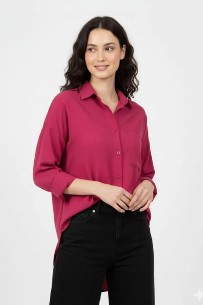 Women's Pink Silk Button Down Shirt