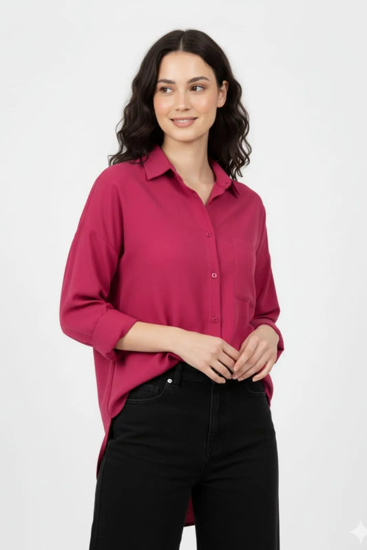 Women's Pink Silk Button Down Shirt
