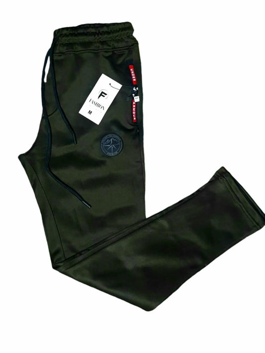 Men's Plain Green Polyester Trouser