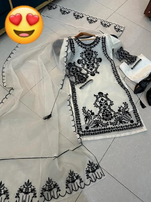 White Embroidered 3-Piece Suit for Eid & Weddings