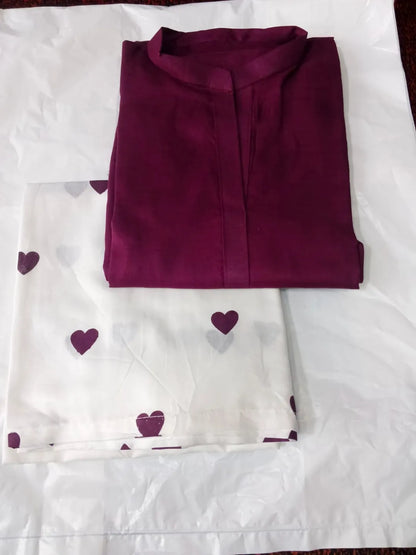 2 Pcs Women's Stitched Cotton Lawn Plain Shirt And Trouser Purple