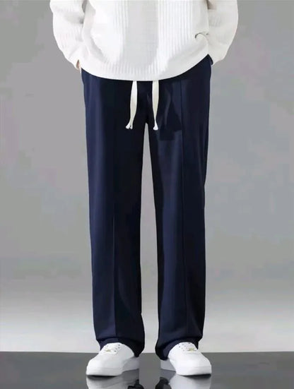 Men Navy Blue Drawstring Track Pants Casual Wear