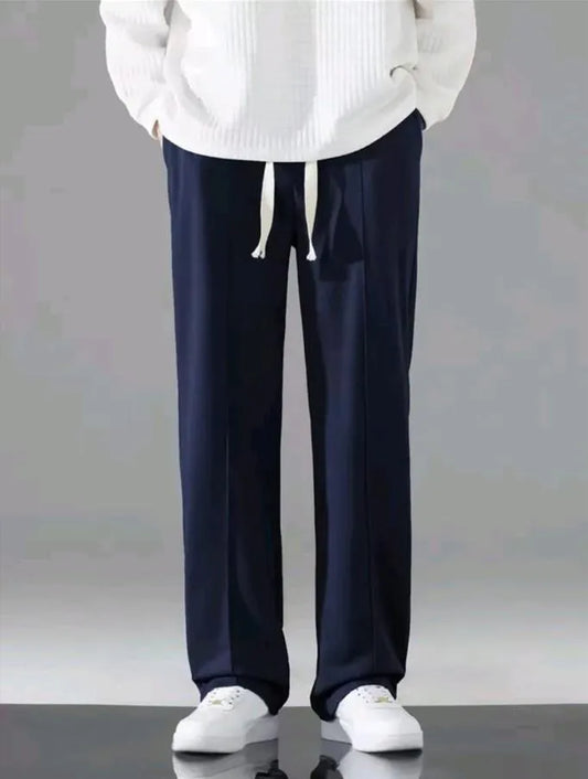 Men Navy Blue Drawstring Track Pants Casual Wear