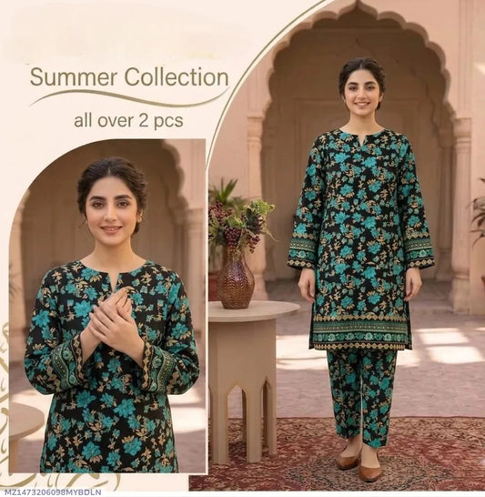 Stylish 2 Pcs Unstitched Printed Suit