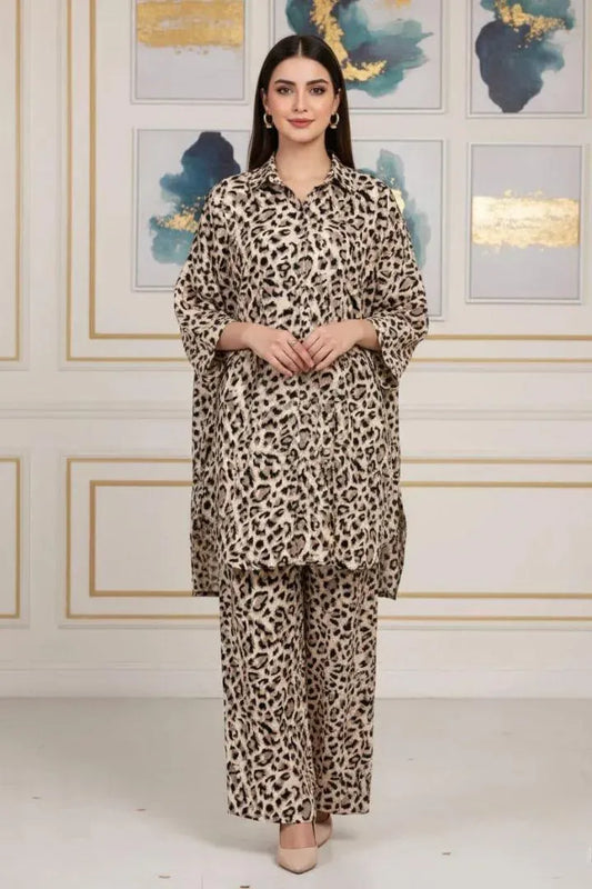 Printed 2-Piece Suit Brown Polo Cotton