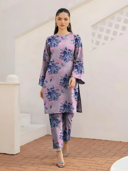 Purple Printed Dobby Lawn 3Pcs Shirt Trouser Set