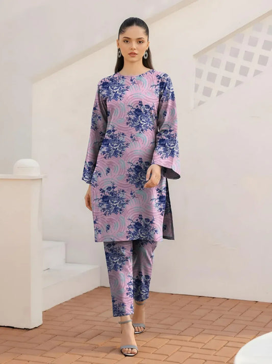Purple Printed Dobby Lawn 3Pcs Shirt Trouser Set