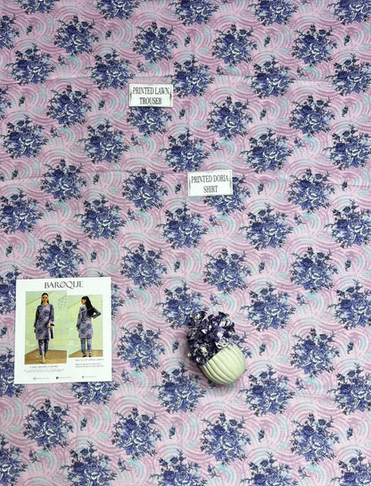 Purple Printed Dobby Lawn 3Pcs Shirt Trouser Set