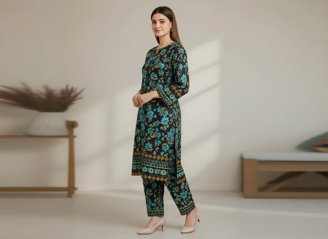 Stylish 2 Pcs Unstitched Printed Suit
