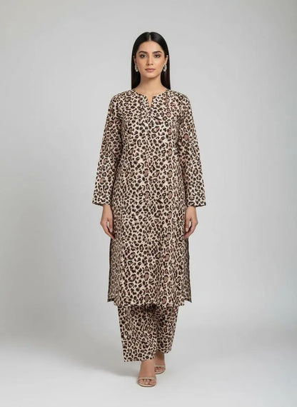 Printed 2-Piece Suit Brown Polo Cotton