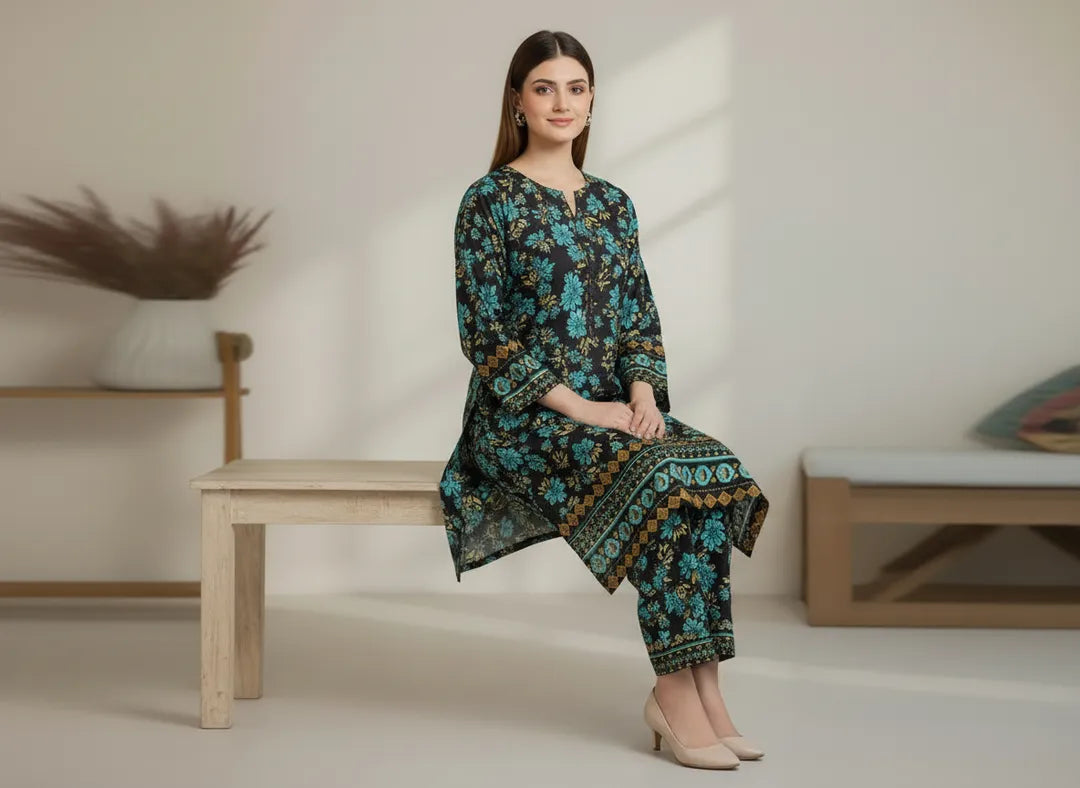 Stylish 2 Pcs Unstitched Printed Suit