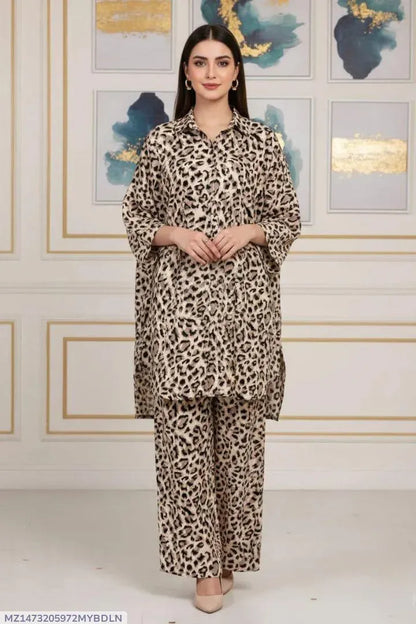 Printed 2-Piece Suit Brown Polo Cotton