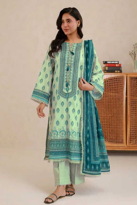 3 Pcs Women's Unstitched Printed Suit – Mint Green