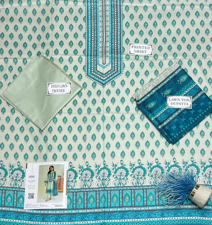 3 Pcs Women's Unstitched Printed Suit – Mint Green