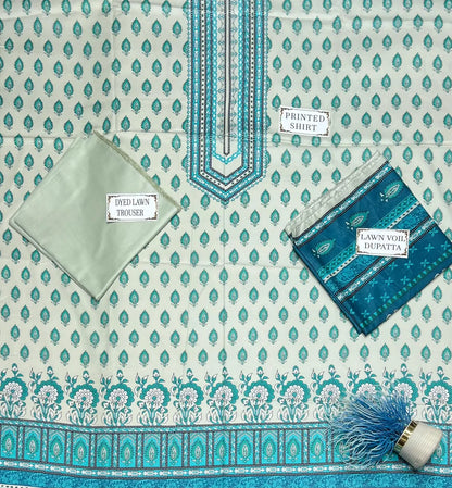 3 Pcs Women's Unstitched Printed Suit – Mint Green