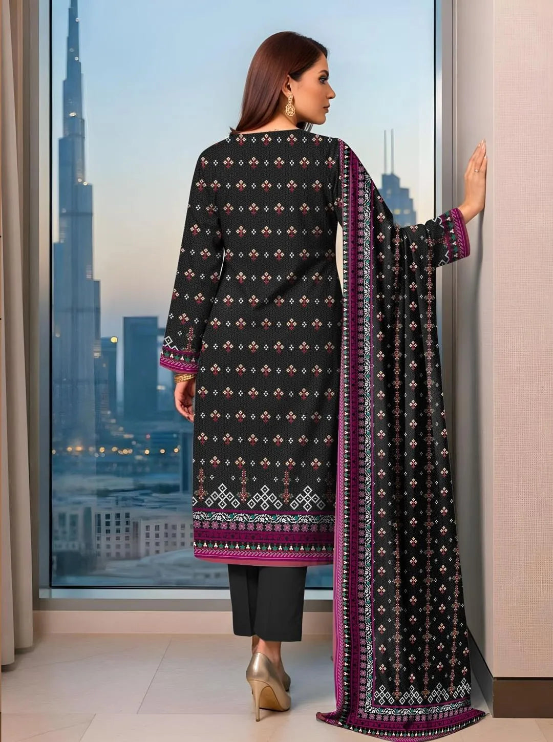 Black Printed 3-Piece Lawn Suit