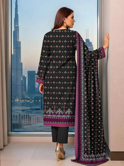 Black Printed 3-Piece Lawn Suit