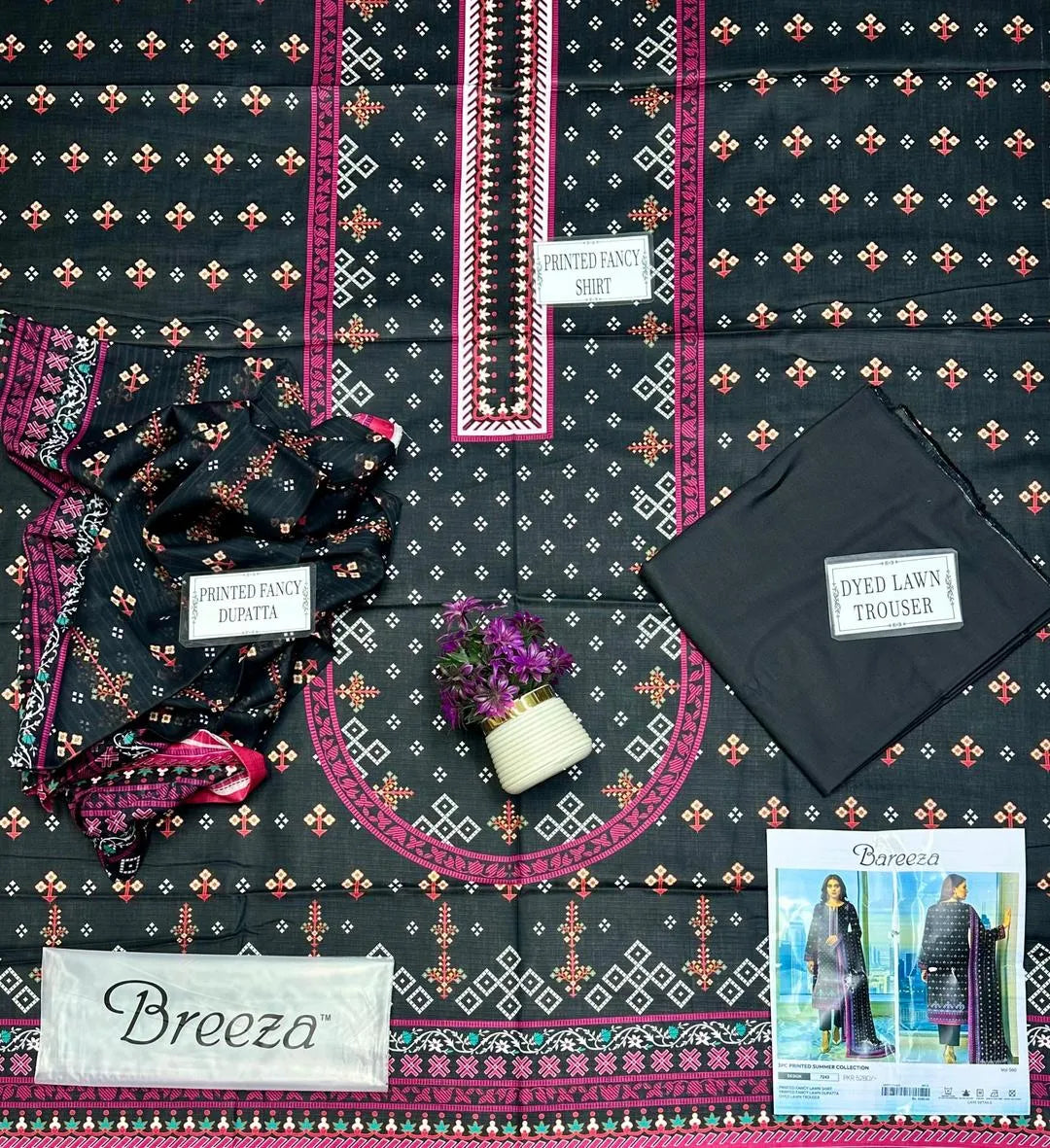 Black Printed 3-Piece Lawn Suit