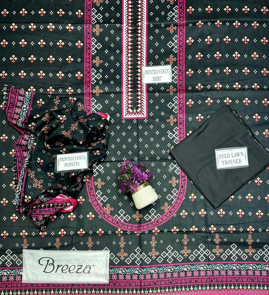 Black Printed 3-Piece Lawn Suit