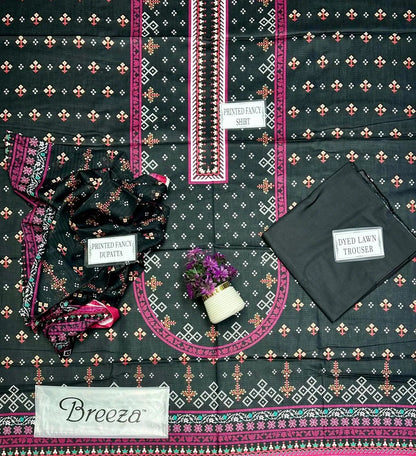 Black Printed 3-Piece Lawn Suit