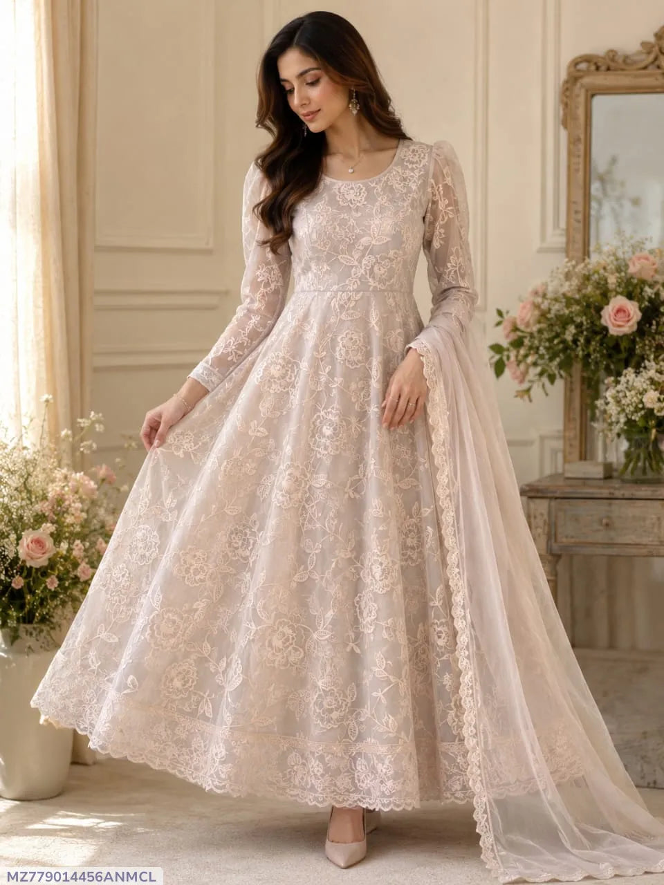 Embroidered Lehenga Set Light Pink Net