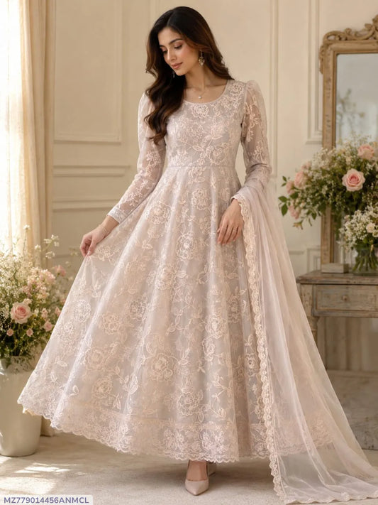 Embroidered Lehenga Set Light Pink Net