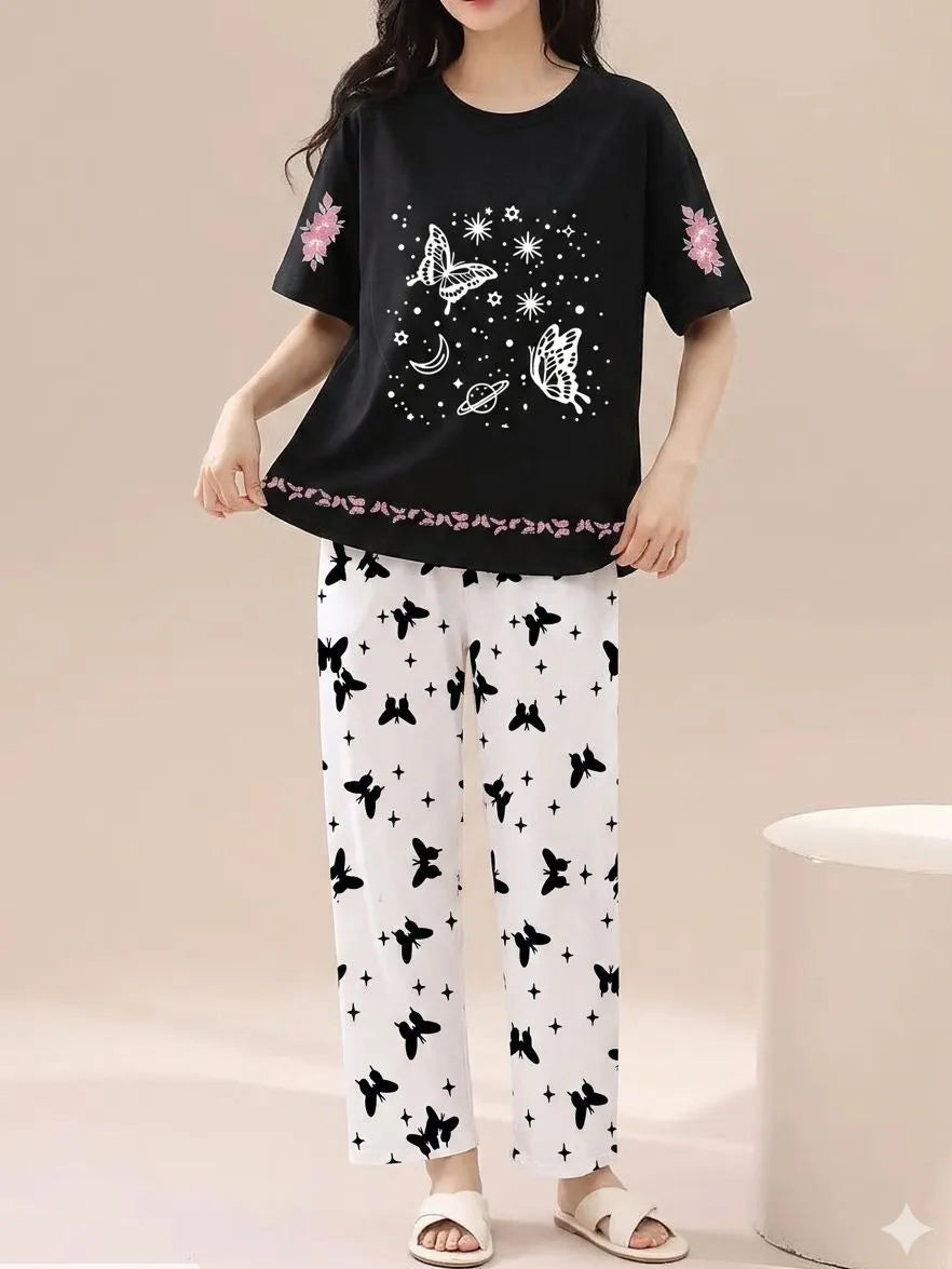 2 Pcs Women's Stitched Cotton Jersey Printed Night Suit