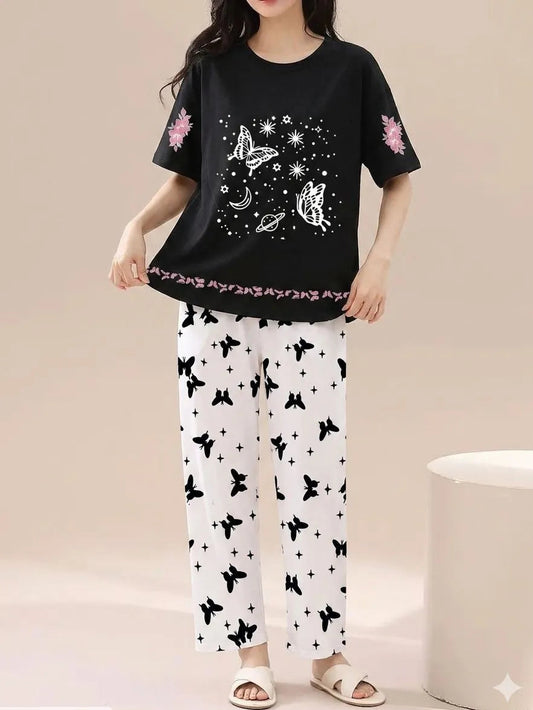2 Pcs Women's Stitched Cotton Jersey Printed Night Suit